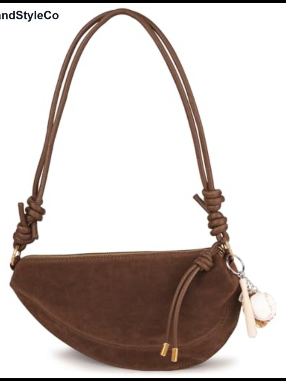 Small Faux Suede Dumpling Crossbody Bag with Baseball Charms Adjustable Strap